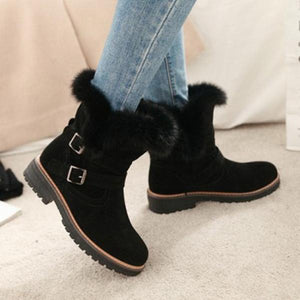 Lydiashoes Round Toe Chunky Double Buckle Ankle Boots