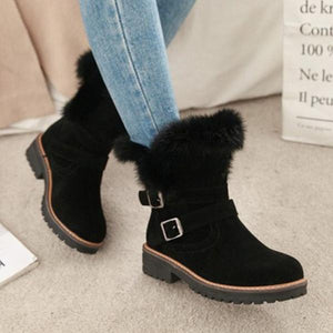 Lydiashoes Round Toe Chunky Double Buckle Ankle Boots