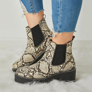 Lydiashoes Women Casual Snakeskin Platform Slip On Boots