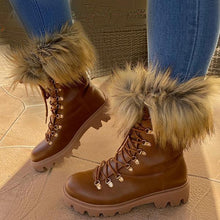 Load image into Gallery viewer, Lydiashoes Warm Lace Up Faux Fur Combat Boots