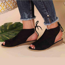Load image into Gallery viewer, Lydiashoes Cropped Wedge Open Toe Lace Up Low Heel Sandals
