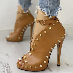 Lydiashoes  Rivet Embellished Hollow Out Buckle High Heeled Sandals