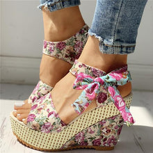 Load image into Gallery viewer, Lydiashoes Bowknot Design Platform Espadrille Wedge Sandals
