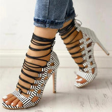 Load image into Gallery viewer, Lydiashoes Open Toed Lace-Up Thin Heeled Sandals