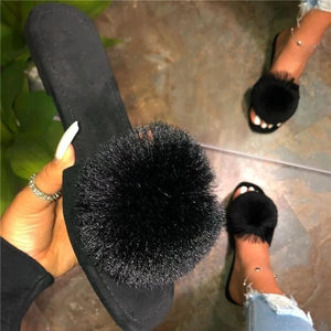 Lydiashoes Slip-On Flat With Flip Flop Pompon Slippers