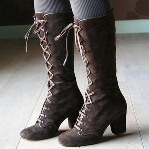 Lydiashoes Elegant Lace-Up Chunky Heel Boots