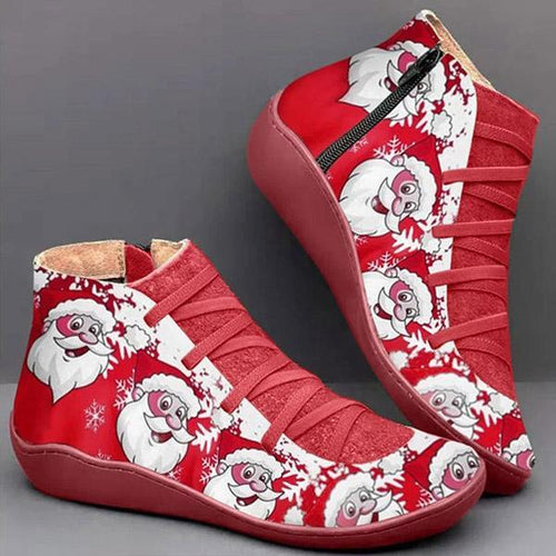 Lydiashoes Santa Printed Zipper Flat Boots