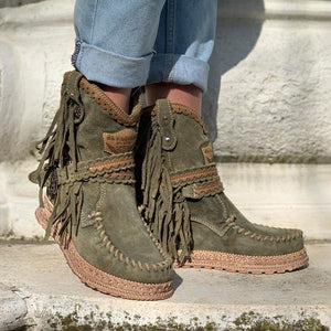 Lydiashoes Vintage Tassel Stone-Washed Boots