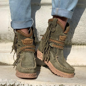 Lydiashoes Vintage Tassel Stone-Washed Boots