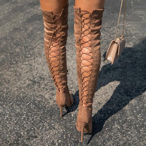 Lydiashoes Over The Knee Lace Up Back Boots