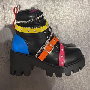 Lydiashoes Multicolor/Black Fashion Martin Boots