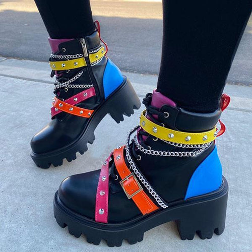 Lydiashoes Multicolor/Black Fashion Martin Boots