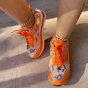Lydiashoes Personalized Graffiti Stitching Orange Sneakers