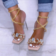 Load image into Gallery viewer, Lydiashoes Noble Gold Chain Large Crystal High Heel Sandals