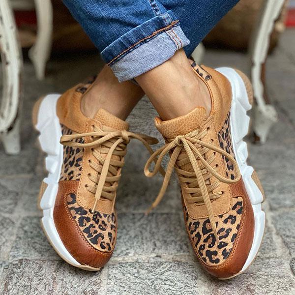 Lydiashoes Women Leopard Print Colorblock Sneakers