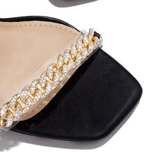 Load image into Gallery viewer, Lydiashoes Gold-Tone Chain Embellished Ankle Strap Chunky Heels