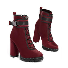 Load image into Gallery viewer, Lydiashoes Wine Red High Heel Boots