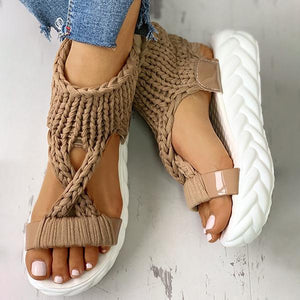 Lydiashoes Knitted Cutout Crisscross Muffin Sandals