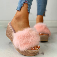 Load image into Gallery viewer, Lydiashoes Fluffy Platform Wedge Heeled Sandals