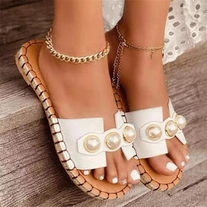 Lydiashoes Elegant Simple Romantic Pearl Flat Slippers