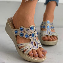 Load image into Gallery viewer, Lydiashoes Rhinestone Cutout Peep Toe Wedge Sandals