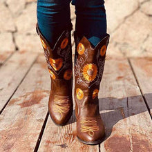 Load image into Gallery viewer, Lydiashoes Women&#39;s Sunflower Embroidery Western Cowboy Boots