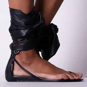 Lydiashoes Women Gladiator Thong Summer Ankle Wrap Flat Sandals