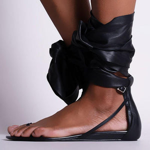 Lydiashoes Women Gladiator Thong Summer Ankle Wrap Flat Sandals