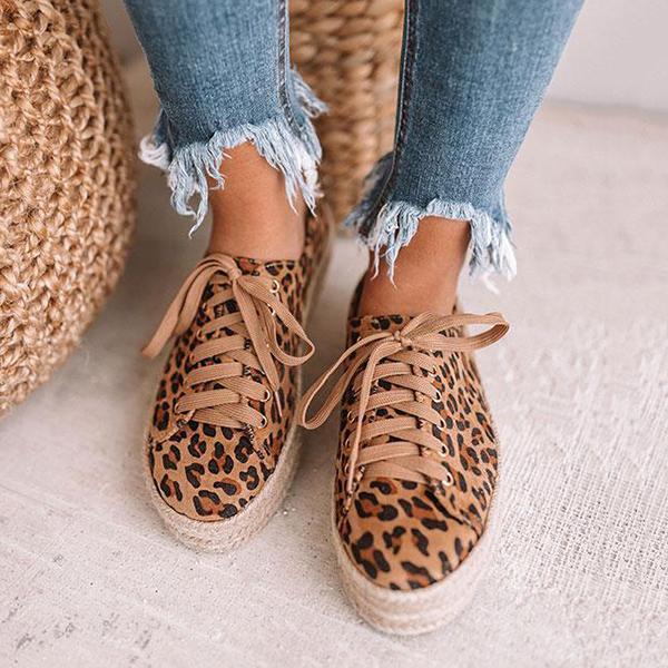 Lydiashoes Daily Leopard Lace-up Espadrille Sneakers