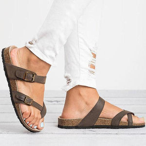 Lydiashoes  Leather Strap Buckle Flats Sandals
