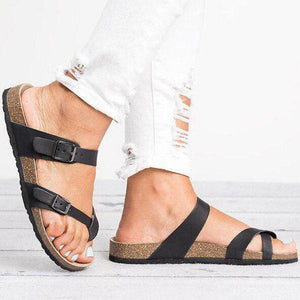 Lydiashoes  Leather Strap Buckle Flats Sandals