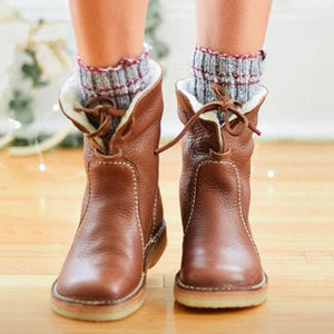 Lydiashoes Women Winter Vintage Boots Warm Unisex Lace-up Shoes