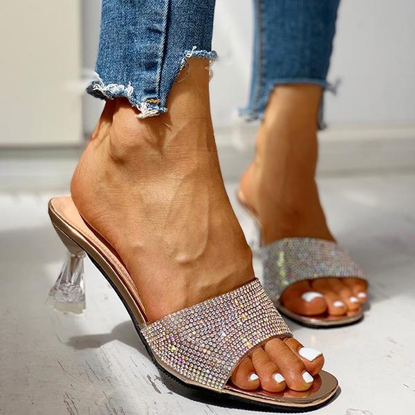 Lydiashoes Glitter Studded Open Toe Thin Heels Sandals