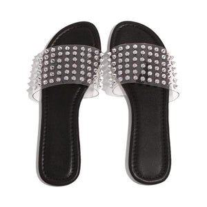 Lydiashoes Studded Spiked Strap Lightly Padded Insole Slippers