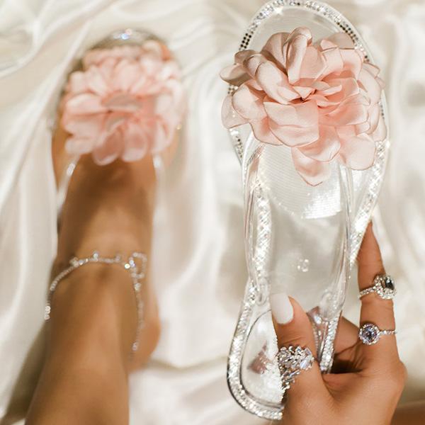 Lydiashoes Blossom Clear Thong Strap Embellished Outter Sole Slippers