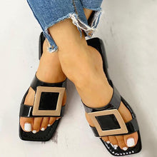 Load image into Gallery viewer, Lydiashoes Square Toe Buckled Flat Sandals
