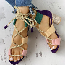 Load image into Gallery viewer, Lydiashoes Colourblock Lace-up Chunky Heels Open Toe Sandals