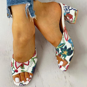 Lydiashoes Peep Toe Print Chunky Heeled Sandals