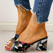 Load image into Gallery viewer, Lydiashoes Peep Toe Print Chunky Heeled Sandals