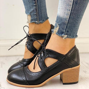 Lydiashoes Lace-Up Cut Out Chunky Heels