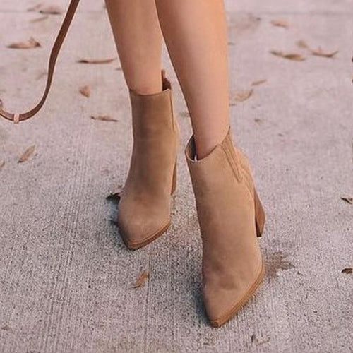 Lydiashoes Pointed Toe Block Heel Ankle Boots
