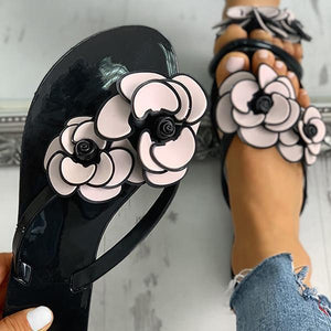Lydiashoes Toe Post Flower Design Flat Slippers