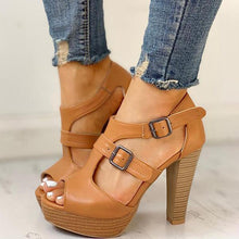 Load image into Gallery viewer, Lydiashoes Peep Toe Platform Chunky Heeled Sandals