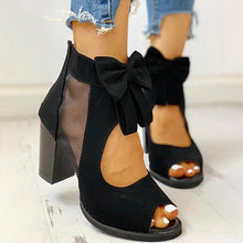 Load image into Gallery viewer, Lydiashoes Peep Toe Mesh Insert Bowknot Chunky Heeled Sandals