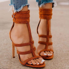 Load image into Gallery viewer, Lydiashoes Almond Toe Adjustable Button Hemp Rope High Heeled Sandals