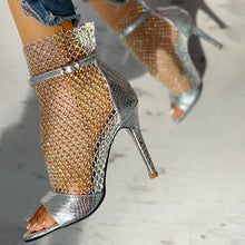Load image into Gallery viewer, Lydiashoes Studded Grid Mesh Open Toe Thin Heels