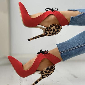 Lydiashoes Faux Suede Pointed Toe Leopard Distortion Thin Heels