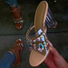 Load image into Gallery viewer, Lydiashoes Rhinestone Chunky Heel Slip-On Flip Flop Pvc Slippers