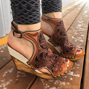 Lydiashoes Wedge Print Faux Leather Sandals