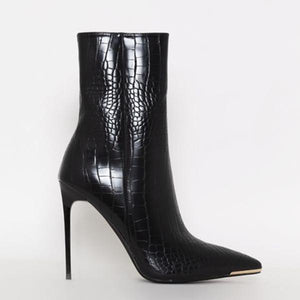 Lydiashoes Stiletto Zipper Snake Print Pointed-Toe Boots